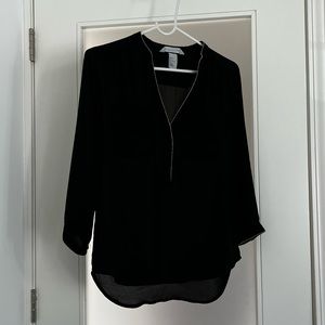 H&M sheer black blouse with metallic bead piping sz 2